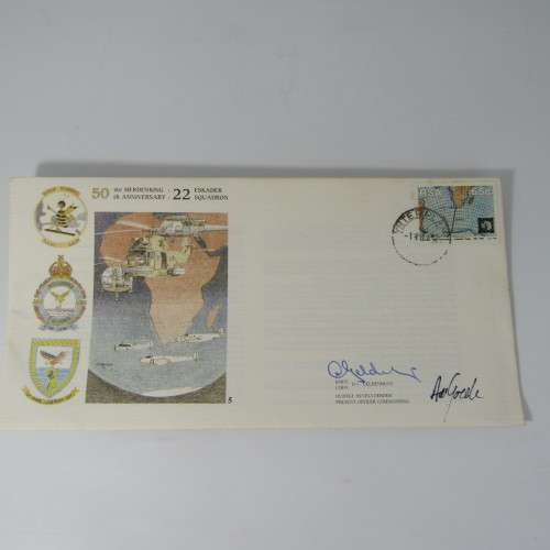 SAAF 22 Squadron 50th anniversary Fdc signed by Officer commanding H.C Geldenhuys