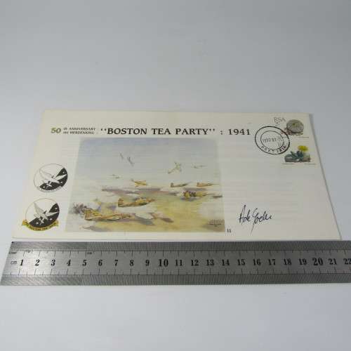 SAAF 50th Anniversary 1941 Boston Tea Party FDC Signed by Anne de Goede - artist of painting on FDC