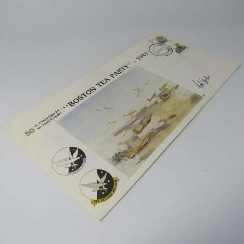 SAAF 50th Anniversary 1941 Boston Tea Party FDC Signed by Anne de Goede - artist of painting on FDC