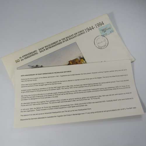 SAAF 50th anniversary on Balkan Air Force FDC signed by Anne de Goede - artist of painting on FDC