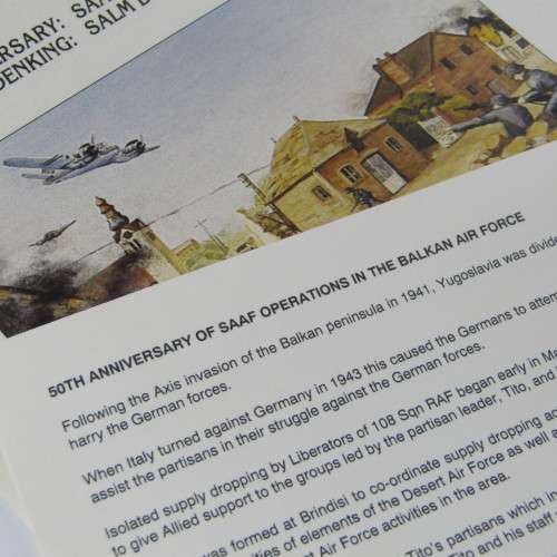 SAAF 50th anniversary on Balkan Air Force FDC signed by Anne de Goede - artist of painting on FDC