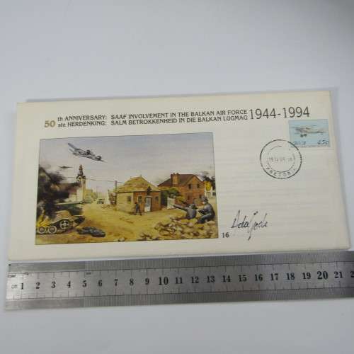 SAAF 50th anniversary on Balkan Air Force FDC signed by Anne de Goede - artist of painting on FDC