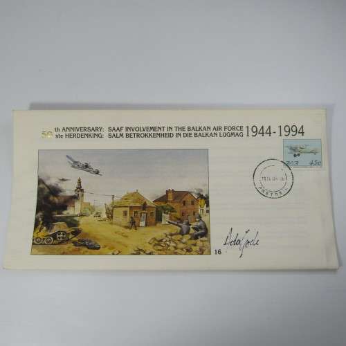 SAAF 50th anniversary on Balkan Air Force FDC signed by Anne de Goede - artist of painting on FDC