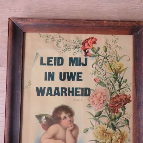 Pair of framed vintage Dutch Bible verse prints, Frame 47 x 38, Painting 40 x 31cm