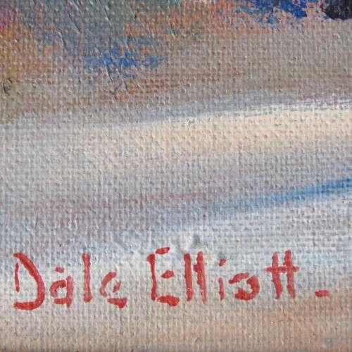 Larger Dale Elliot landscape painting, acrylic on board - Frame 60 x 76cm, Painting 43 x 59cm