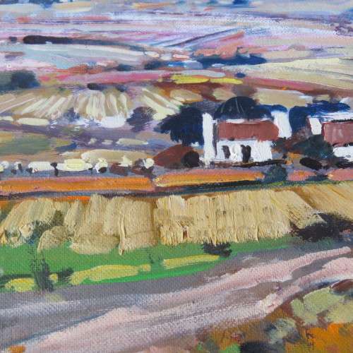 Larger Dale Elliot landscape painting, acrylic on board - Frame 60 x 76cm, Painting 43 x 59cm