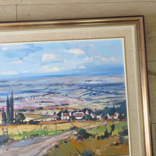 Larger Dale Elliot landscape painting, acrylic on board - Frame 60 x 76cm, Painting 43 x 59cm
