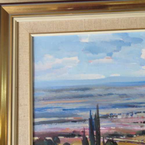 Larger Dale Elliot landscape painting, acrylic on board - Frame 60 x 76cm, Painting 43 x 59cm
