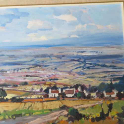 Larger Dale Elliot landscape painting, acrylic on board - Frame 60 x 76cm, Painting 43 x 59cm
