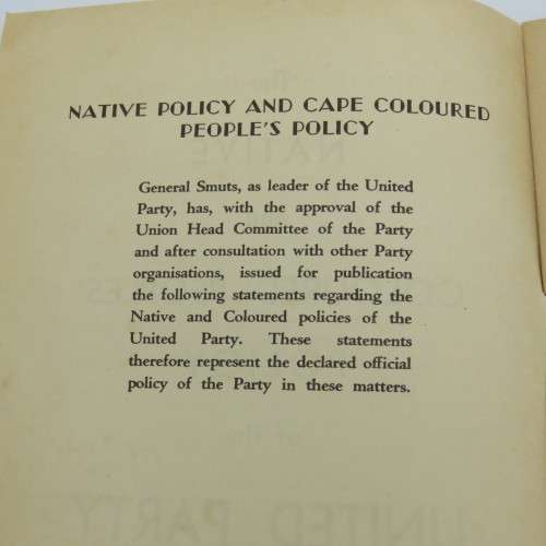 The Native & Coloured Peoples Policy of the United Party - Original Booklet