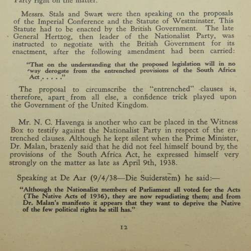 The Native & Coloured Peoples Policy of the United Party - Original Booklet