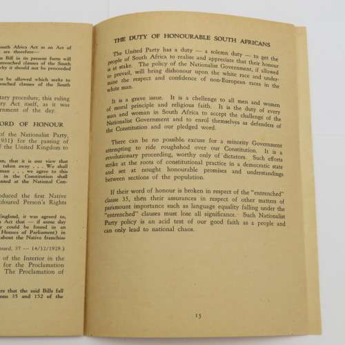 The Native & Coloured Peoples Policy of the United Party - Original Booklet