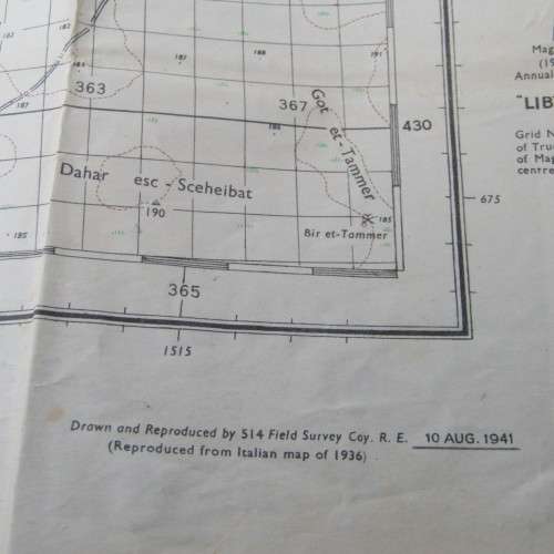 WW2 1941 War Map of AIN EL-GAZALA Libyan grid - 59,5 x 49cm