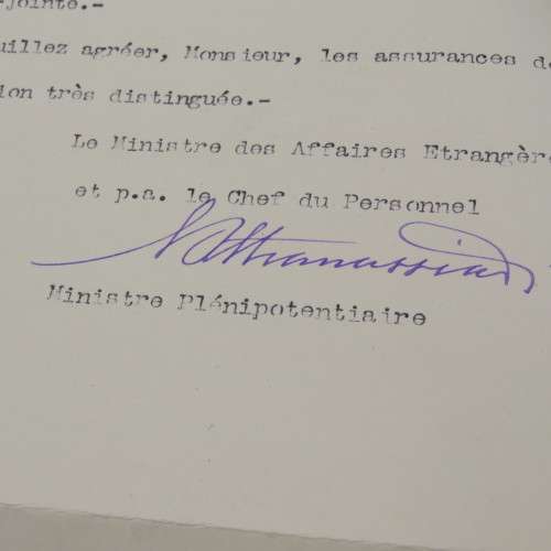 Documents and certificate for the 1929 appointment of the Greek consul in Japan