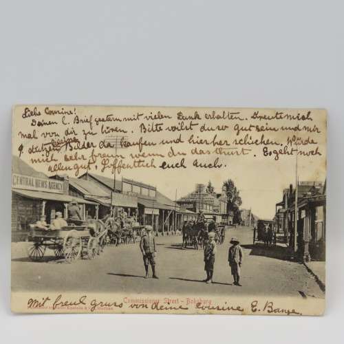 Picture postcard of Commissioner Street. Boksburg sent 22 March 1911 from Wartburg to Pretoria