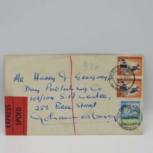 Expressmail cover Walvis Bay SWA to Johannesburg SA - 3 SWA Stamps cancelled 13 January 1962