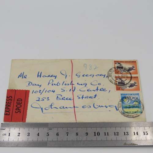 Expressmail cover Walvis Bay SWA to Johannesburg SA - 3 SWA Stamps cancelled 13 January 1962
