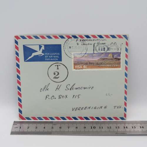 Taxed cover sent from Port Elizabeth to Vereniging on 28/5/1978