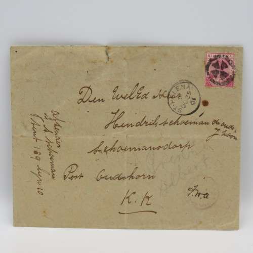 Boer War P.O.W. cover from St Helena to Oudtshoorn - with censor mark 1901 cancellation on front