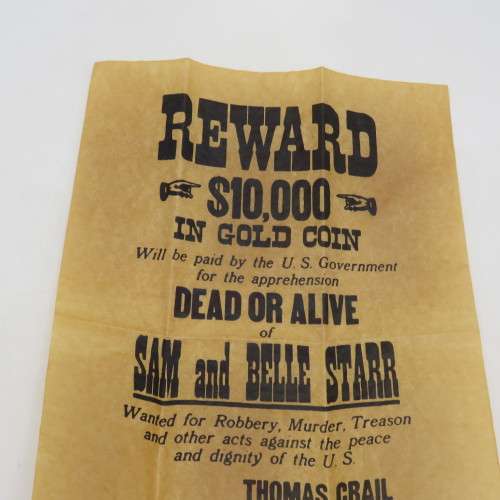 $10,000 Reward Poster for Capture of Sam and Belle Star - #207 Authentic Replica
