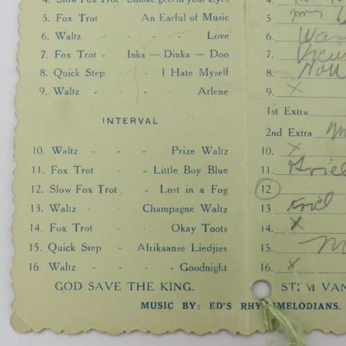1935 Paarl Municipal Employees Association Dance programme booklet with pencil