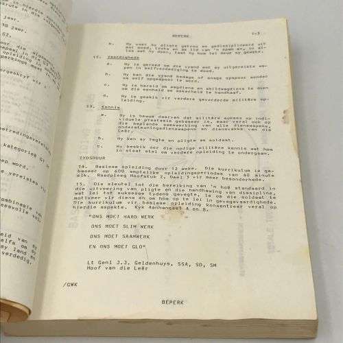1985 SA Army Basic Training curriculum