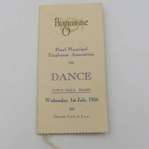 1936 Paarl Municipal Employees Association Dance programme booklet with pencil
