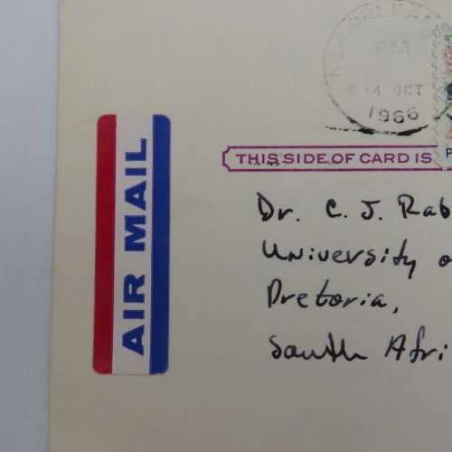 Ordering card sent from Tulane University New Orleans to University Pretoria on 14 October 1966