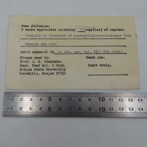 Ordering card where a Prof Sinnhuber orders a book from Dr Rabie