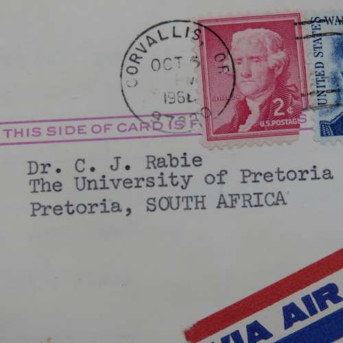 Ordering card where a Prof Sinnhuber orders a book from Dr Rabie