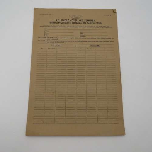 SA Army 1980`s Kit record cover & summary
