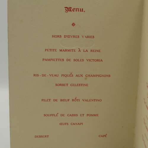WW1 Cape Gerrison Artillery Dinner menu in honour of commanding officer Colonel C. Gutsche. C.B.E V.