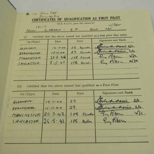 RAF Pilots Flying log book No. 2 of wing commander Guy Gibson, DFC - Facsimile reproduction