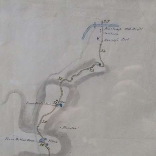 Original 1861 Royal Engineers hand drawn map from Fort Beaufort Victoria bridge to Koonap drift