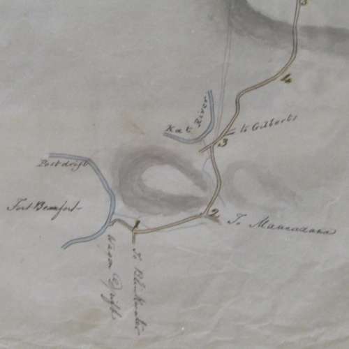 Original 1861 Royal Engineers hand drawn map from Fort Beaufort Victoria bridge to Koonap drift
