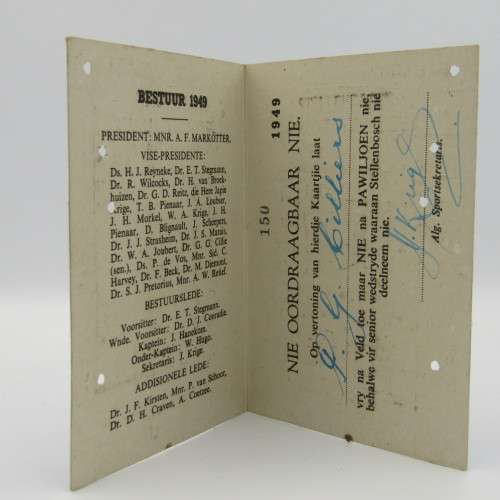 1949 Stellenbosch Rugby - voetbalklub ticket for field