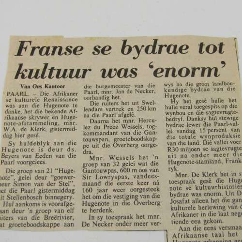 Huguenots 300 Years 1988 program with many newspaper cuttings - 2 programs included