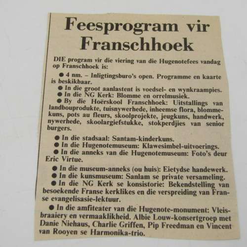 Huguenots 300 Years 1988 program with many newspaper cuttings - 2 programs included