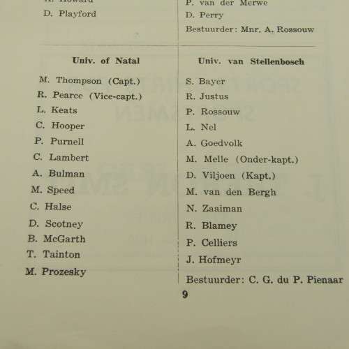 1951 Universities Cricket tournament programme with list of team members