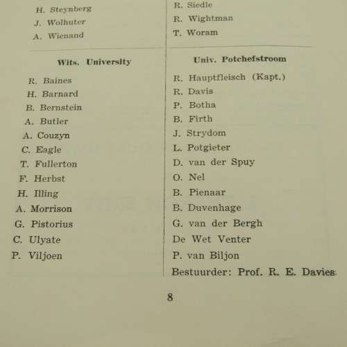 1951 Universities Cricket tournament programme with list of team members