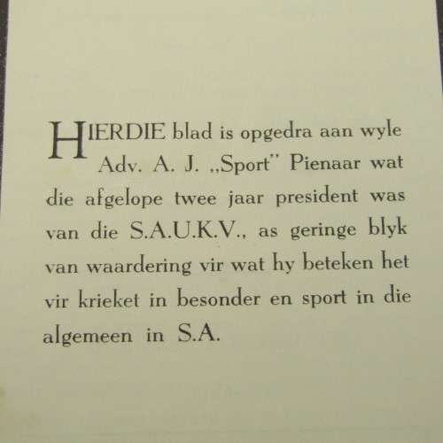 1951 Universities Cricket tournament programme with list of team members