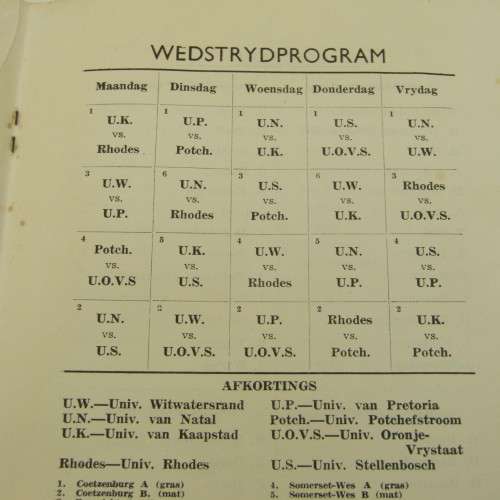 1951 Universities Cricket tournament programme with list of team members
