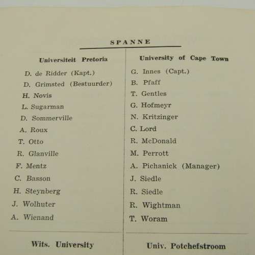 1951 Universities Cricket tournament programme with list of team members