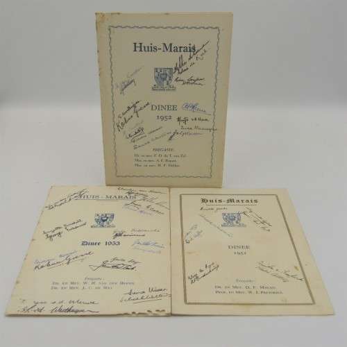 Huis Marais Stellenbosch Dinee 1951, 1952 and 1953 - programs Signed by attendees a rare find