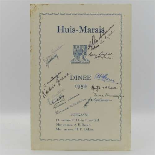 Huis Marais Stellenbosch Dinee 1951, 1952 and 1953 - programs Signed by attendees a rare find