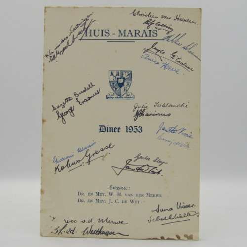 Huis Marais Stellenbosch Dinee 1951, 1952 and 1953 - programs Signed by attendees a rare find