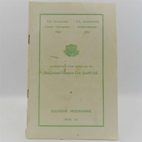 SA Universities Cricket tournament programme 1952 with list of teams and players