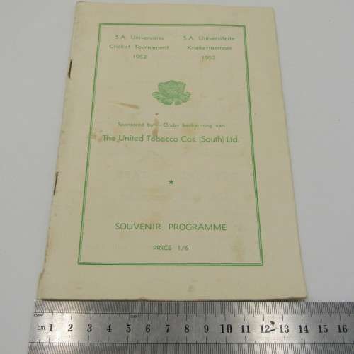 SA Universities Cricket tournament programme 1952 with list of teams and players