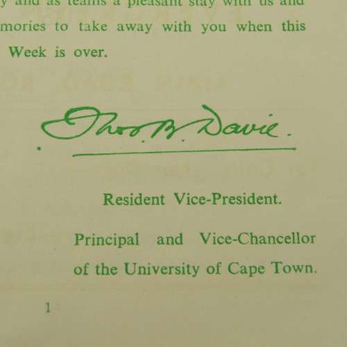 SA Universities Cricket tournament programme 1952 with list of teams and players