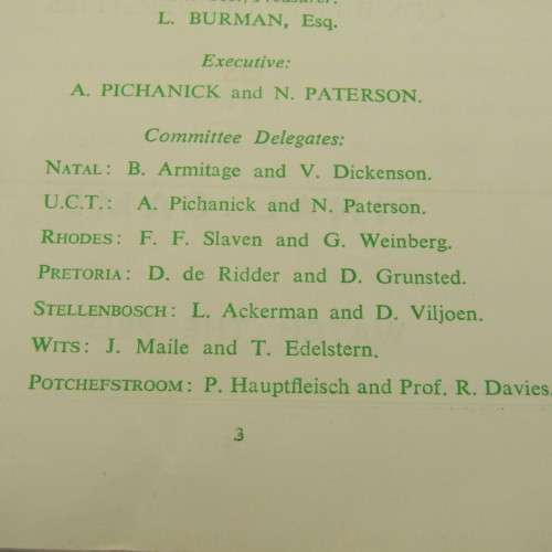 SA Universities Cricket tournament programme 1952 with list of teams and players